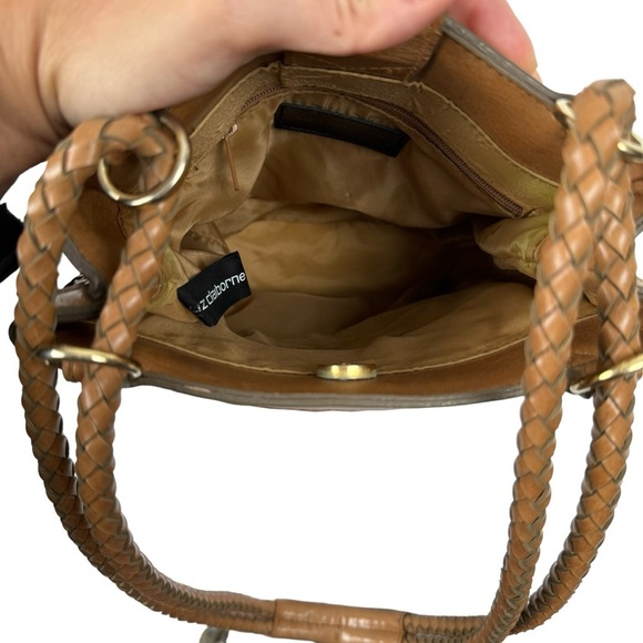 Vtg Liz Claiborne Square Bucket Shoulder Bag Brown Braided Vegan Coastal Preppy - Picture 6 of 14